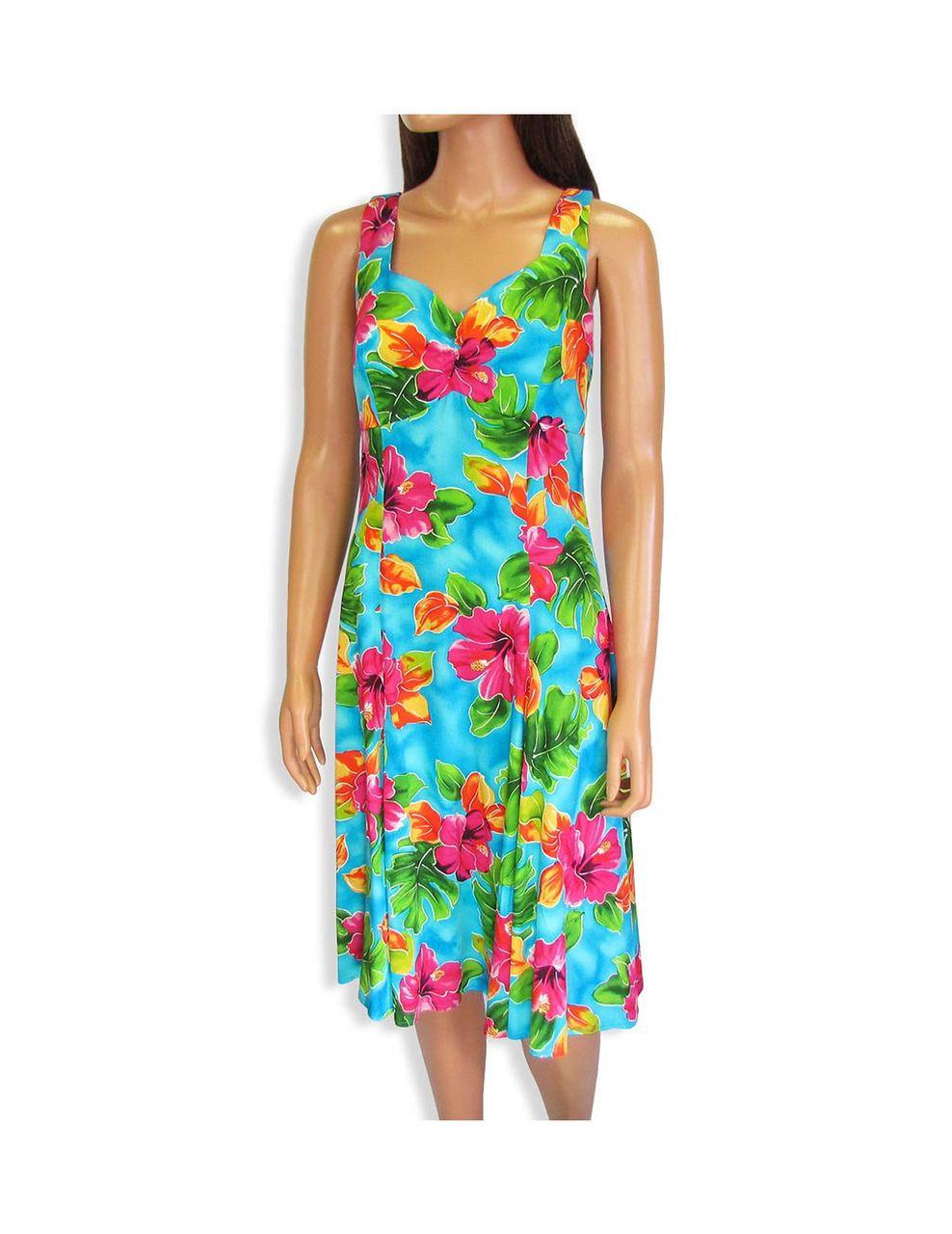 Teal Water Hibiscus Mid-Length Sundress ...